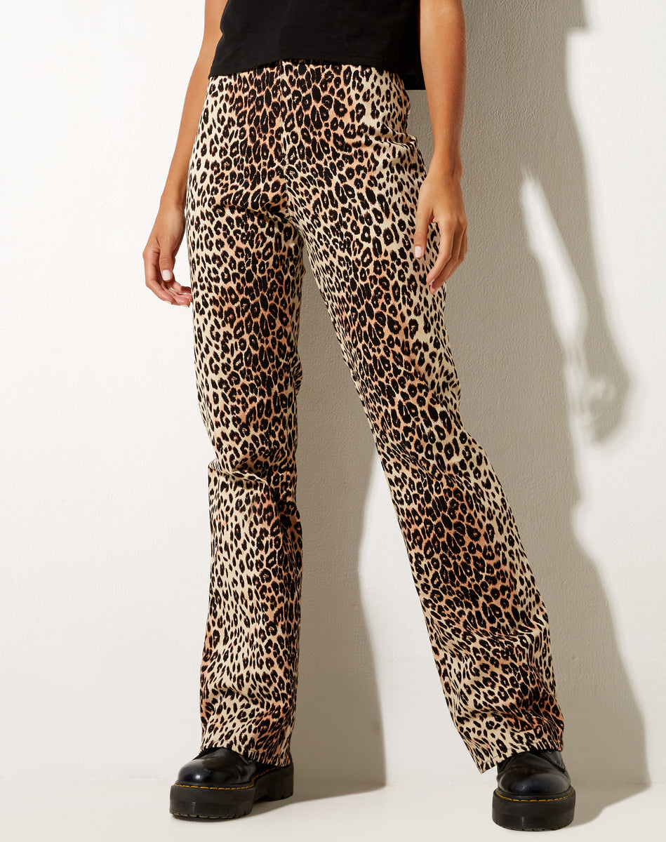High Waist Leopard Flare Trouser | Zoven – motelrocks.com