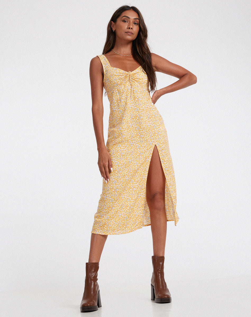 Yellow Floral Midi Dress | Jorie – motelrocks.com