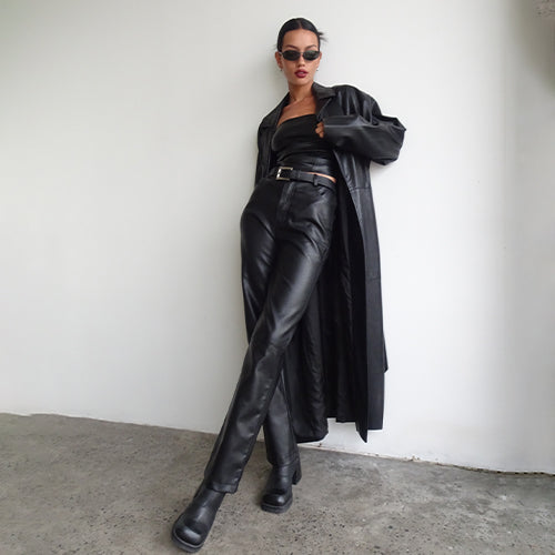 Side Flap Leather Trousers (MP23LBBF-PT2025-BLACK)