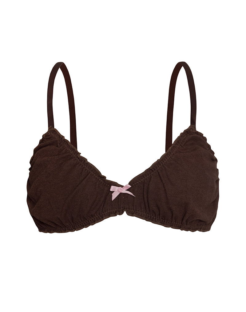 Image of Laina Bra in Jersey Chocolate with Pink Bow