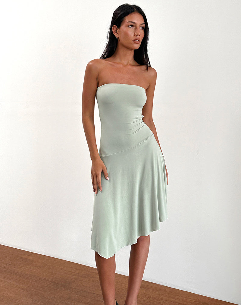 Akira Bandeau Midi Dress in Slinky Sage