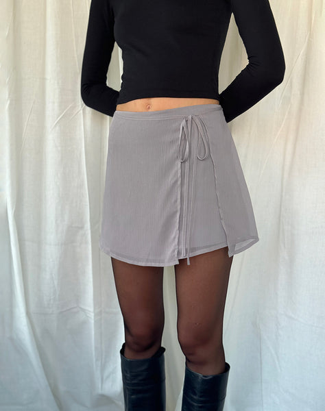 Lilac Grey Chiffon Mini Wrap Skirt Keira motelrocks