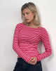 Image of Amabon Top in Pink and Red Stripe