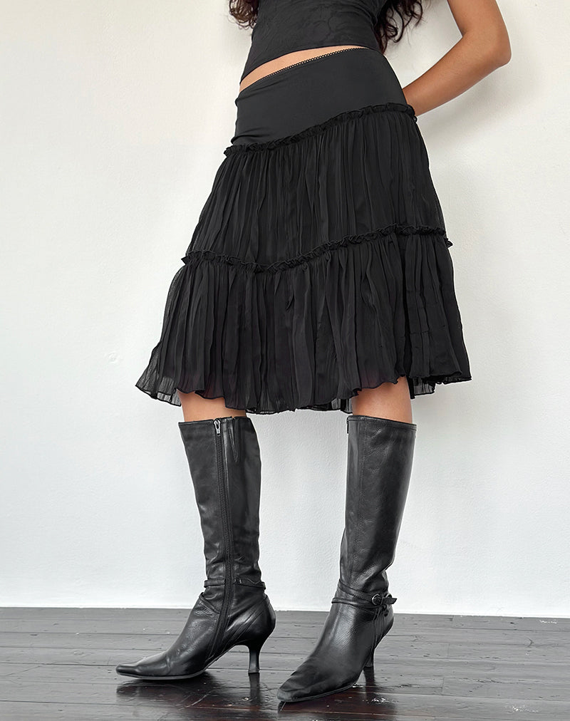 Image of Anahita Tiered Skirt in Chiffon Black