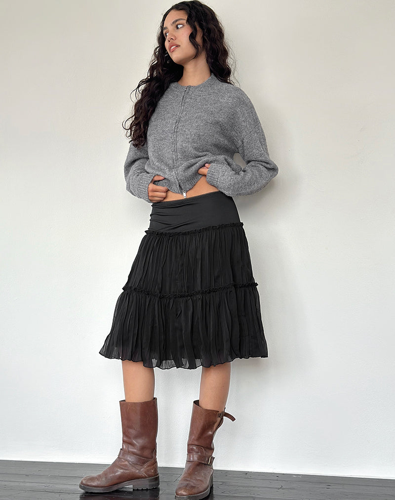 Image of Anahita Tiered Skirt in Chiffon Black