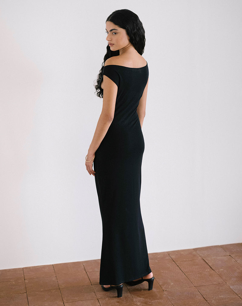 image of Ardita Asymmetrical Rib Knit Maxi Dress in Black