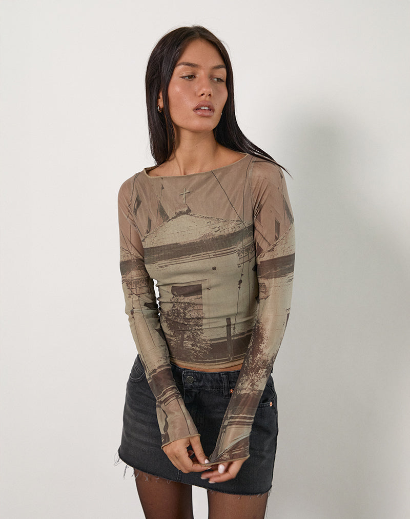 Armali Long Sleeve Top in Abstract Historical Green