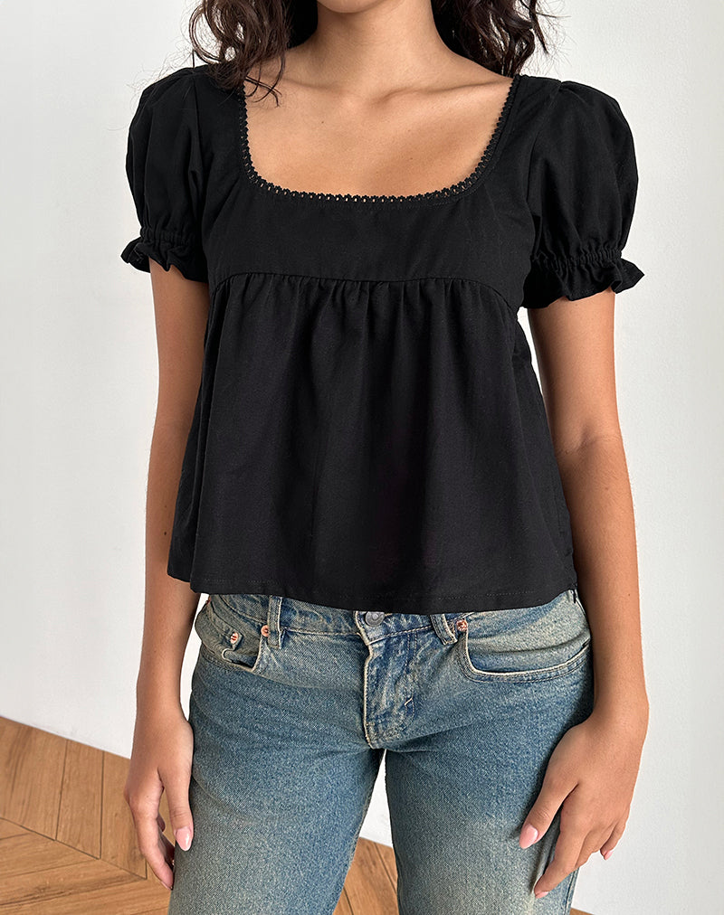 Image of Axoni Square Neck Blouse in Linen Black