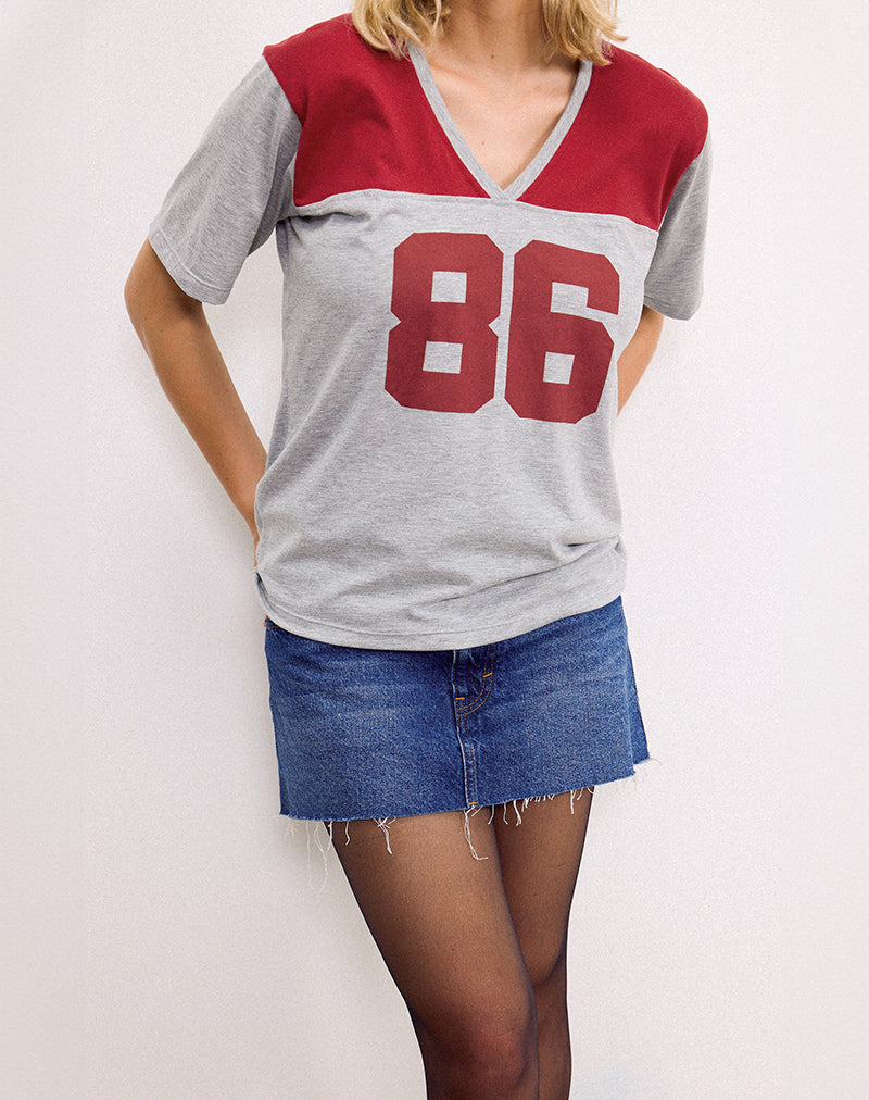 Image of Balap Oversized Top in Grey Marl and Adrenaline Red with '86' Emb