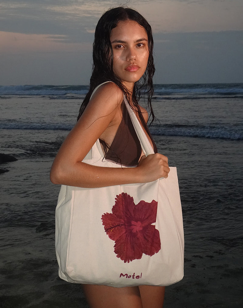 Image of Barbara Tote Bag in Hibiscus Ivory