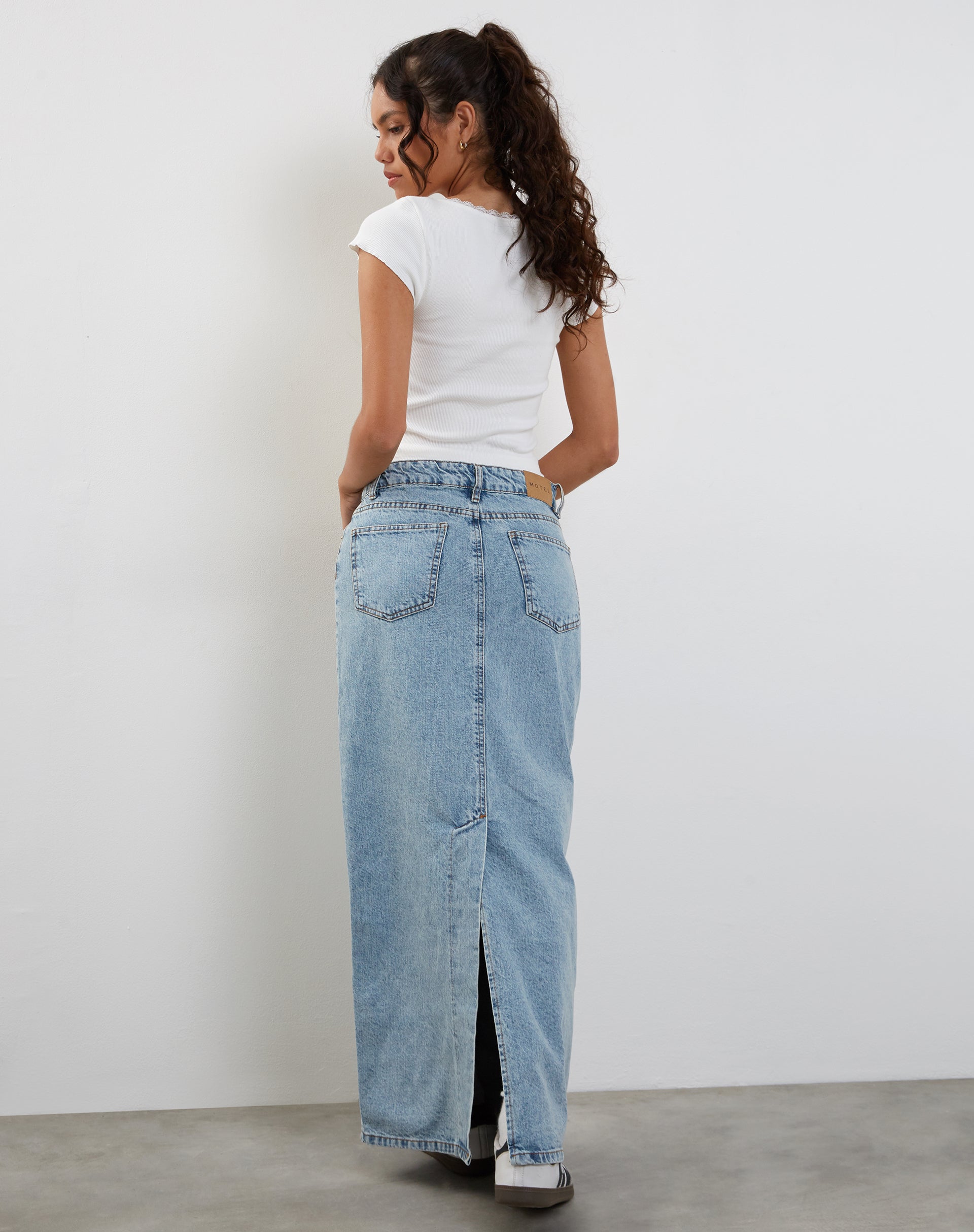 Long light denim outlet skirt