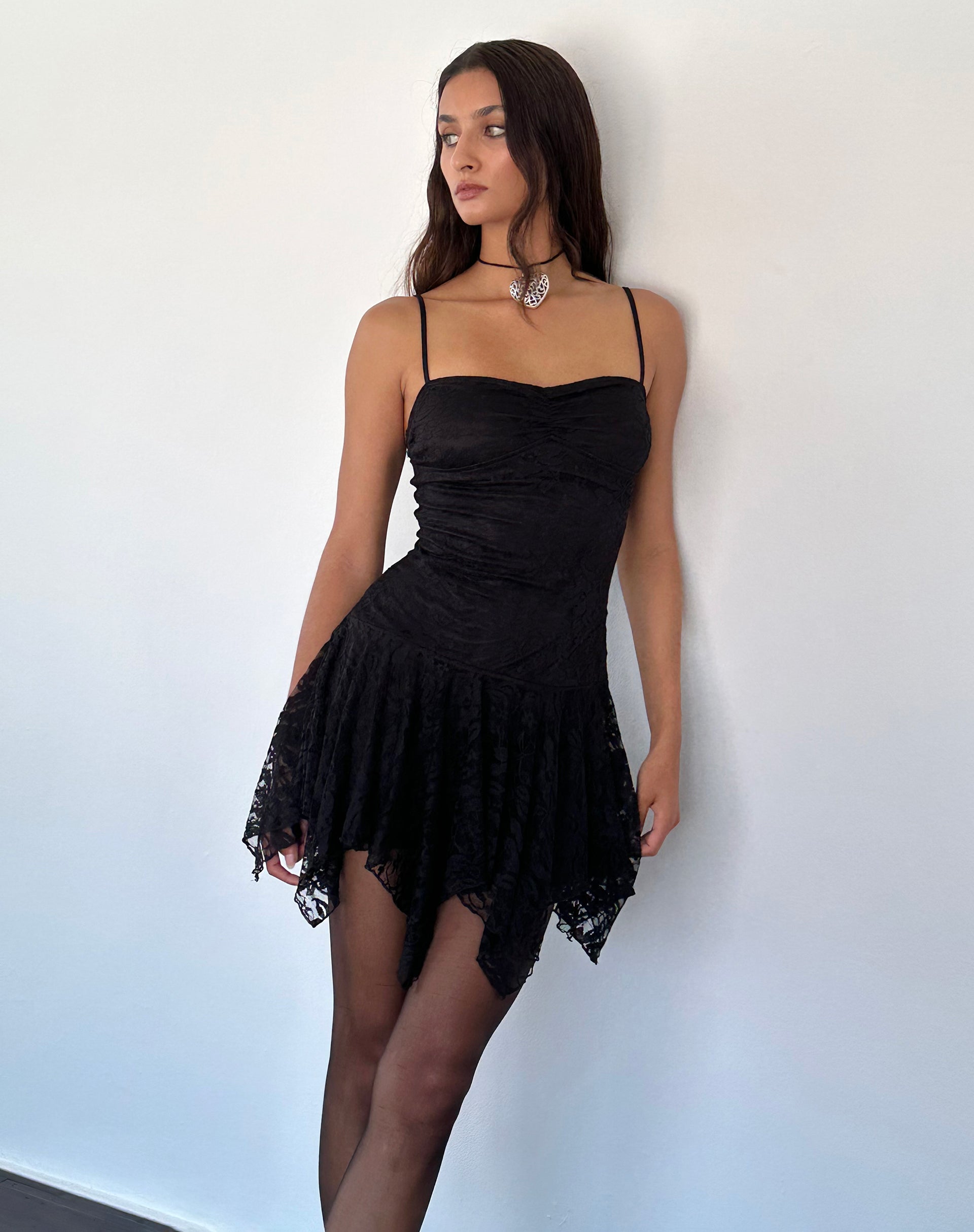 Brilliana Mini Dress in Floral Lace Jet Black