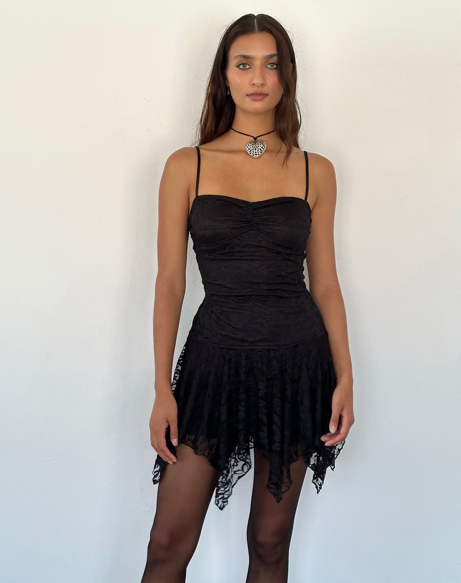 Jet Black Floral Lace Mini Dress | Brilliana – motelrocks.com