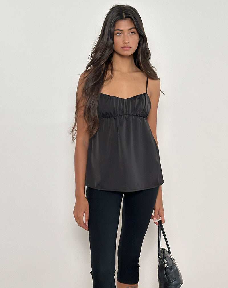 Camden Longline Cami Top in Satin Black