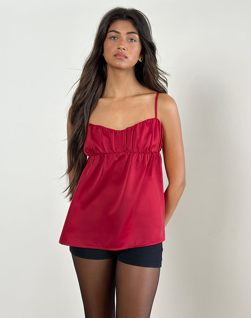 Camden Longline Cami Top in Satin Red