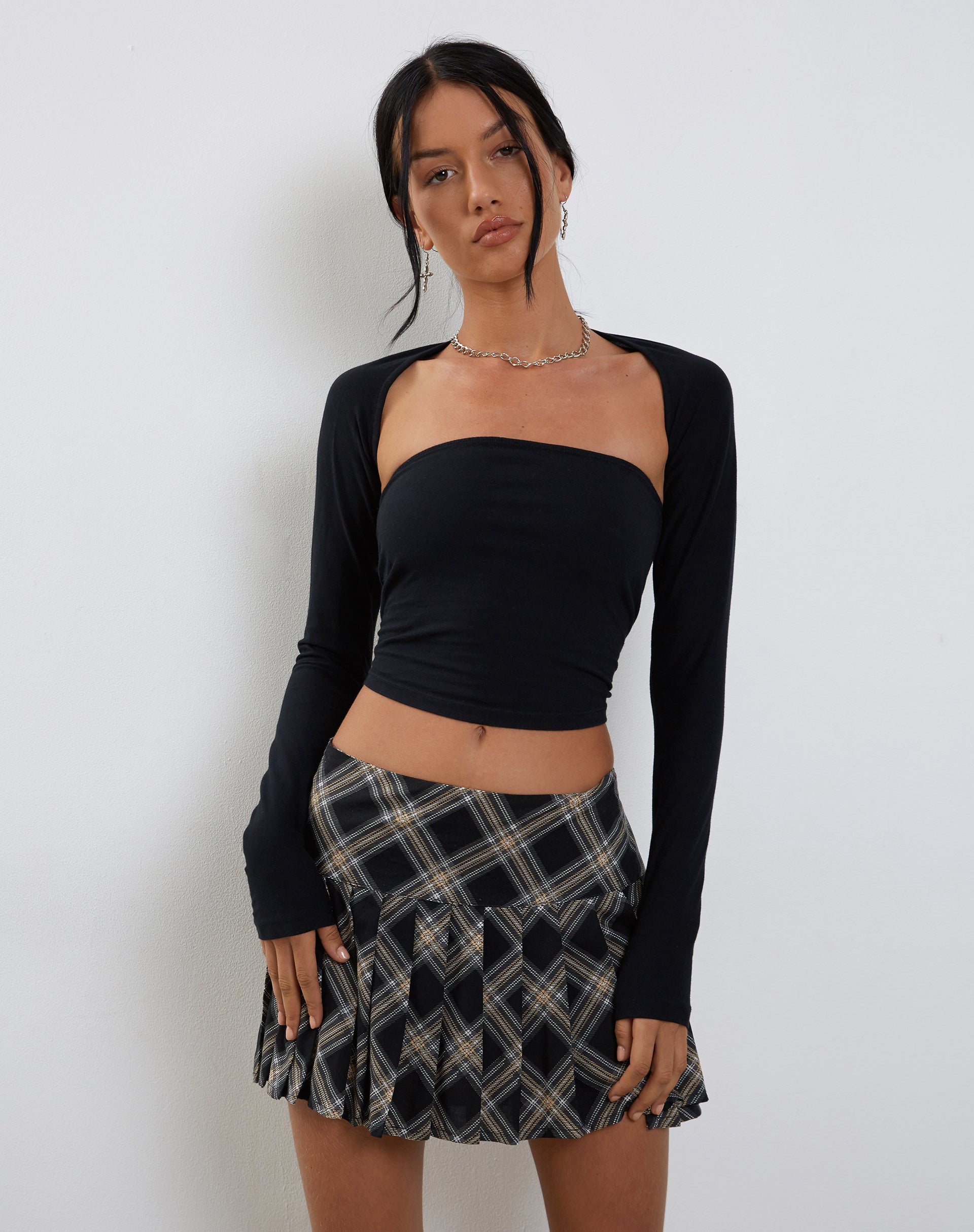 Black and Grey Check Pleated Micro Skirt | Casini – motelrocks.com