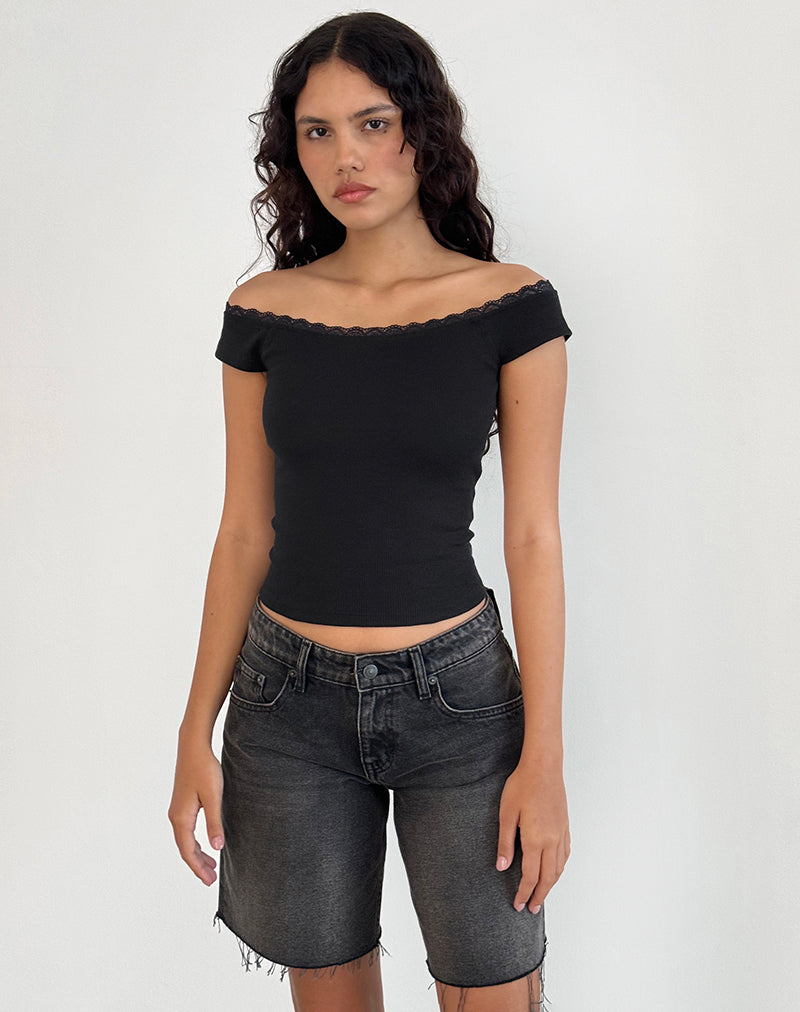 Image of Chacha Top in Black Rib Lace