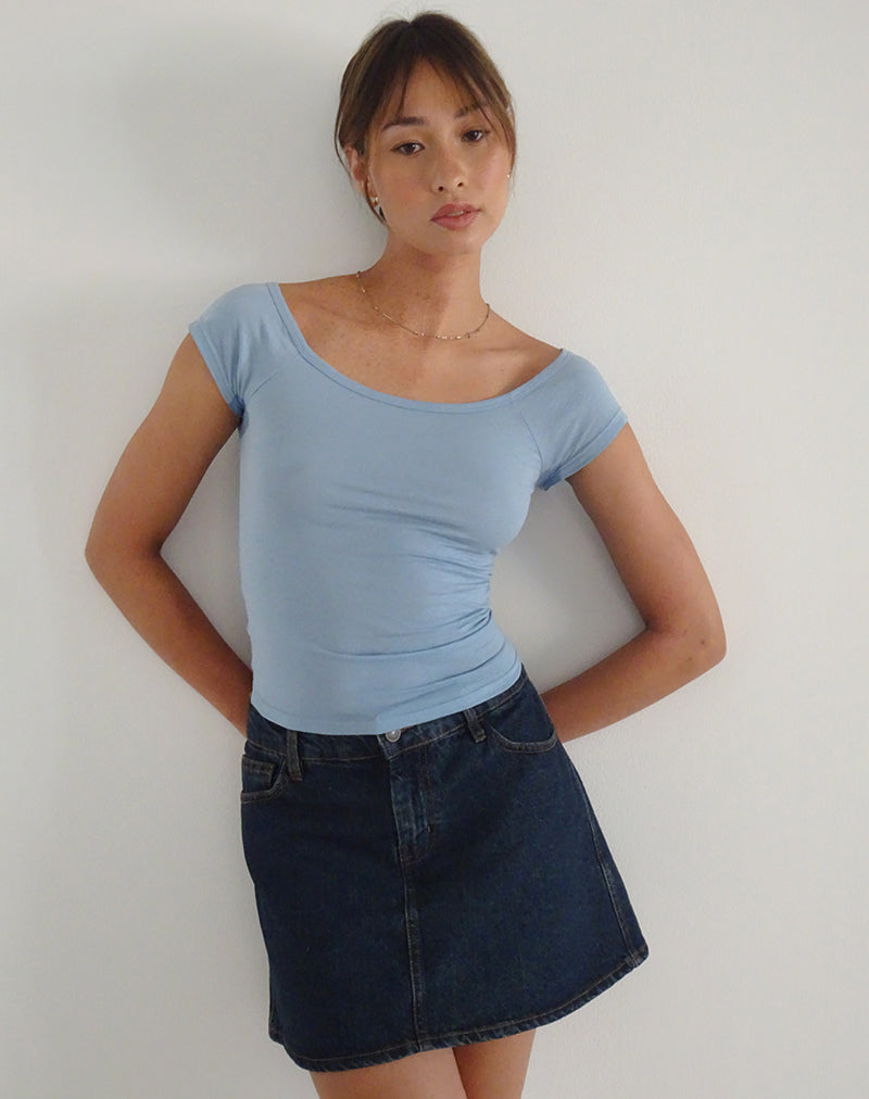 image of Charya Off Shoulder Top in Nantucket Blue