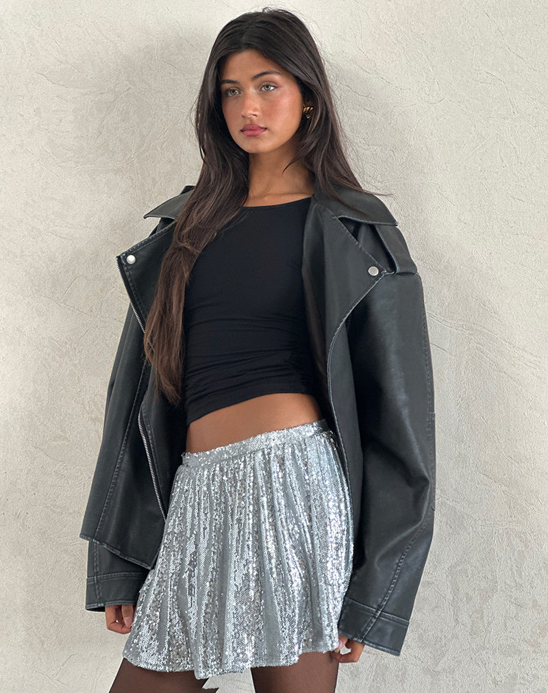 Image of Chima Mini Skirt in Sequin Silver Chrome