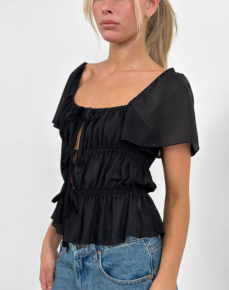 Cintan Tie Front Top in Black