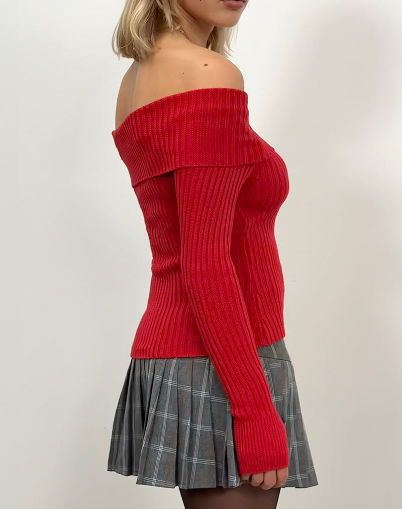 Image of Circe Off-Shoulder Long Sleeve Knit To in Red