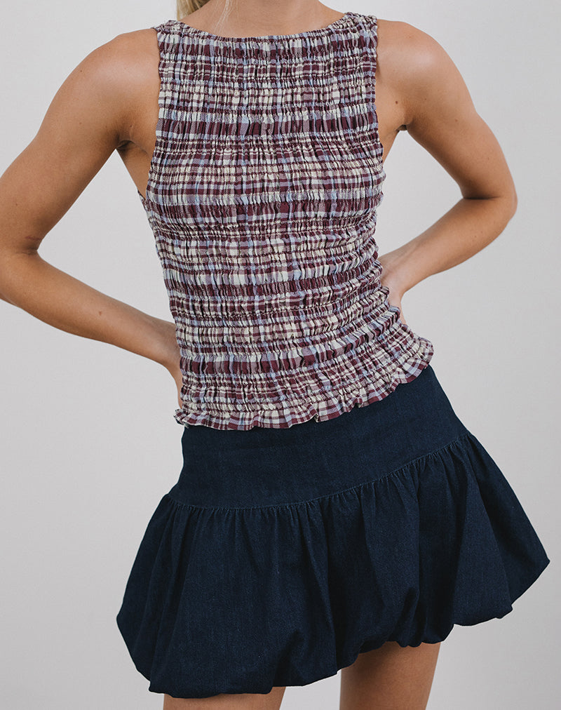 Image of Ciripa Shirred Sleeveless Top in Multi Check Brown