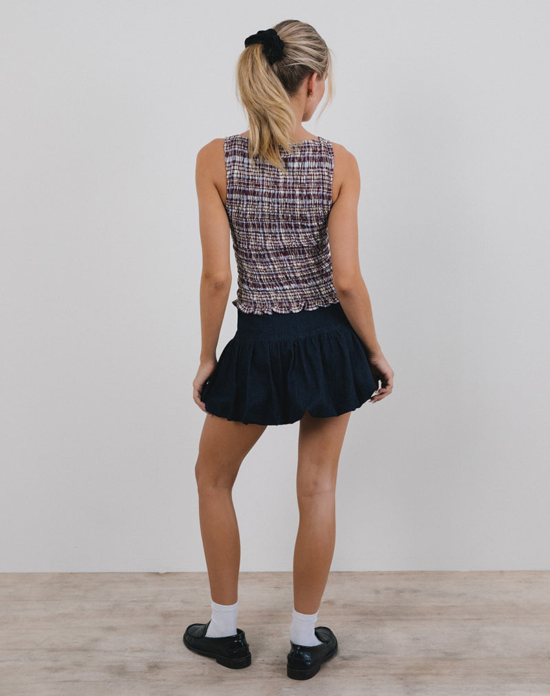 Image of Ciripa Shirred Sleeveless Top in Multi Check Brown