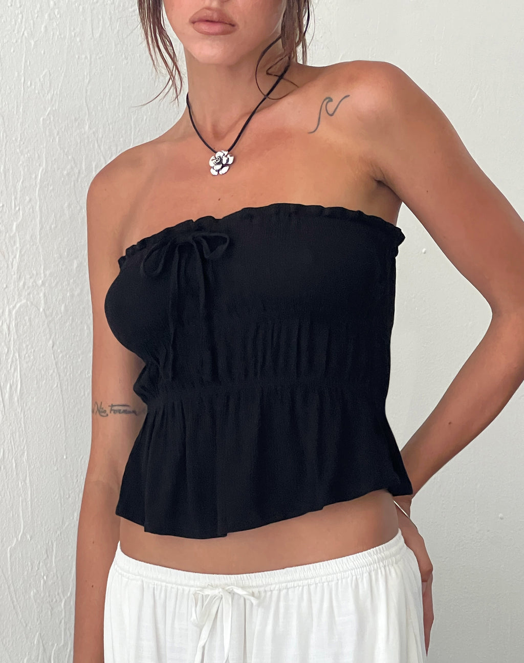 Cove Bandeau Top in Crinkle Black