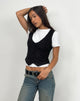 Image of Cyna Button Through Vest Top in Black Linen