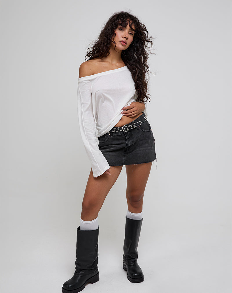 Image of Damian Off The Shoulder Long Sleeve Basic Top in Ivory