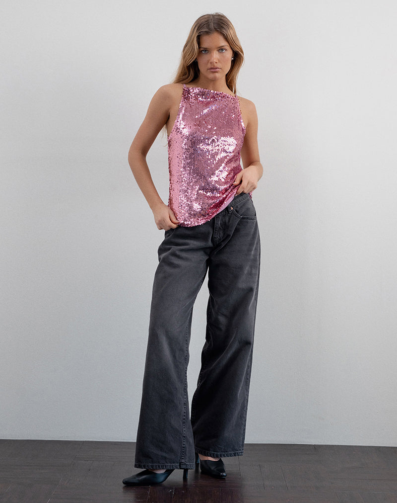 Image of Damske Vest Top in Pink Sequin