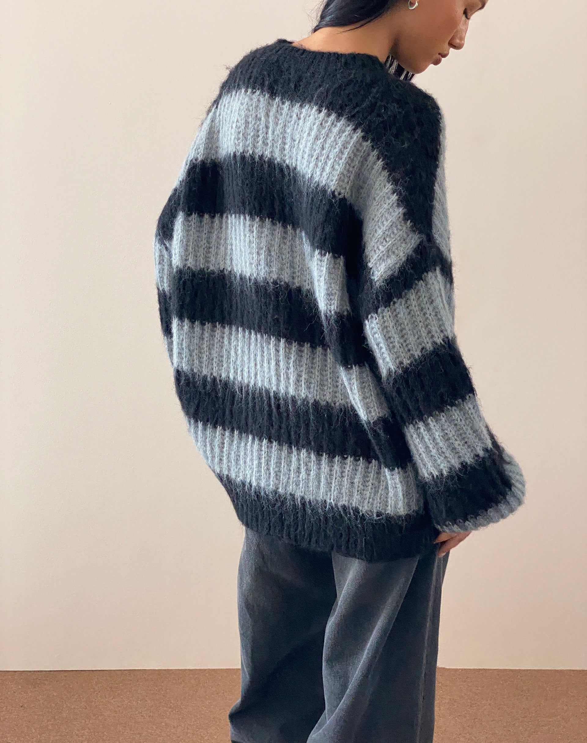 Black and shop grey striped jumper