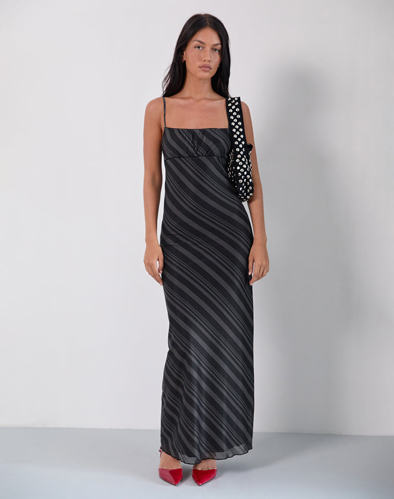 Image of Darsih Maxi Dress in Irregular Stripe Grey Black