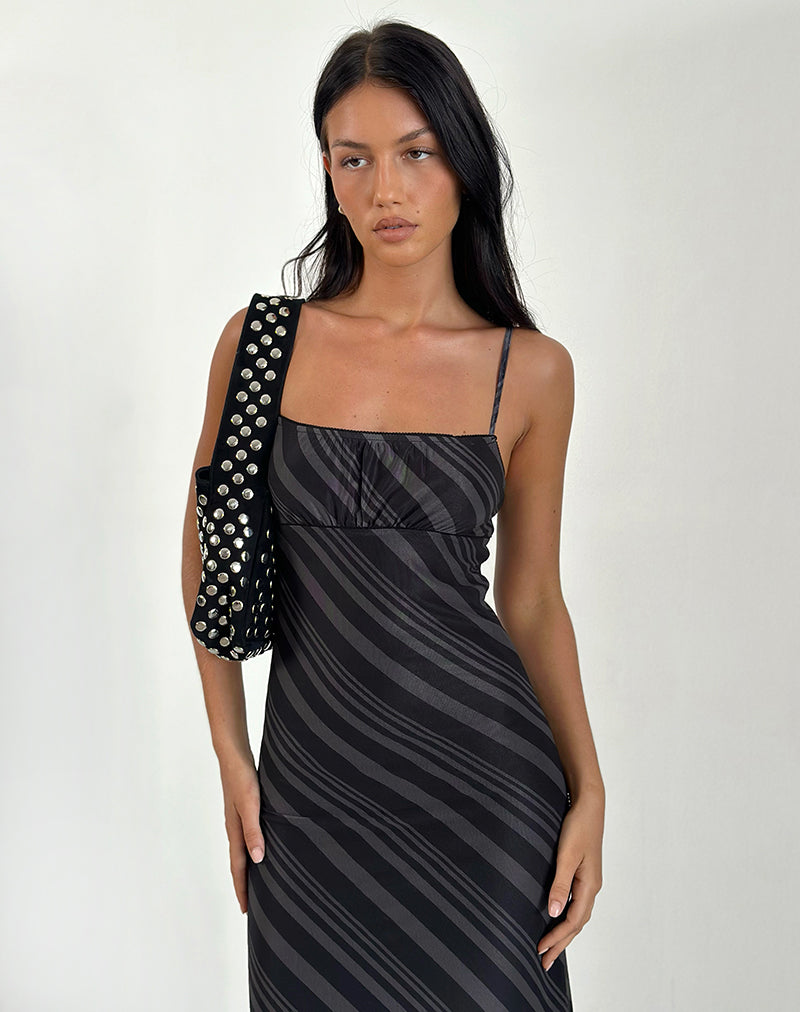 Image of Darsih Maxi Dress in Irregular Stripe Grey Black