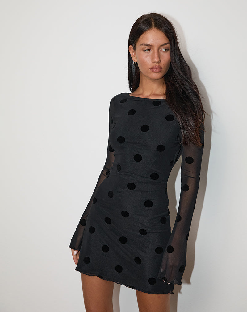 Image of Dasa Long Sleeve Mini Dress in Big Polka Flock Black