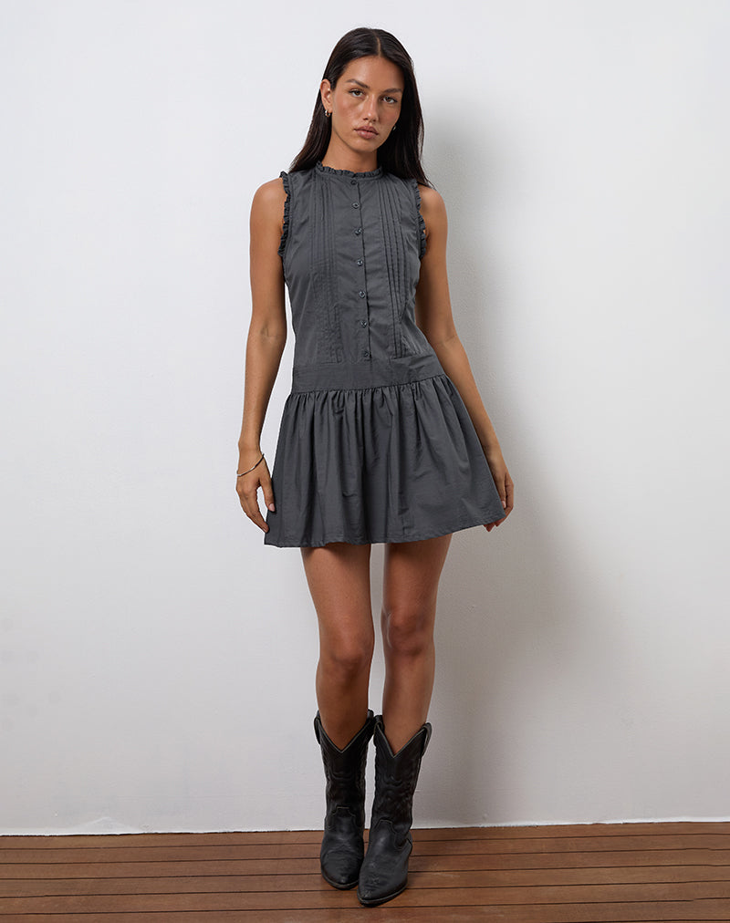 Dayara Mini Dress in Poplin Charcoal Grey