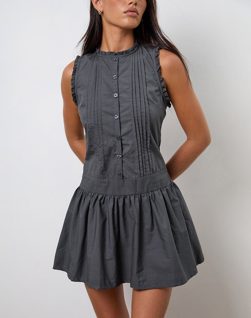 Image of Dayara Mini Dress in Poplin Charcoal Grey