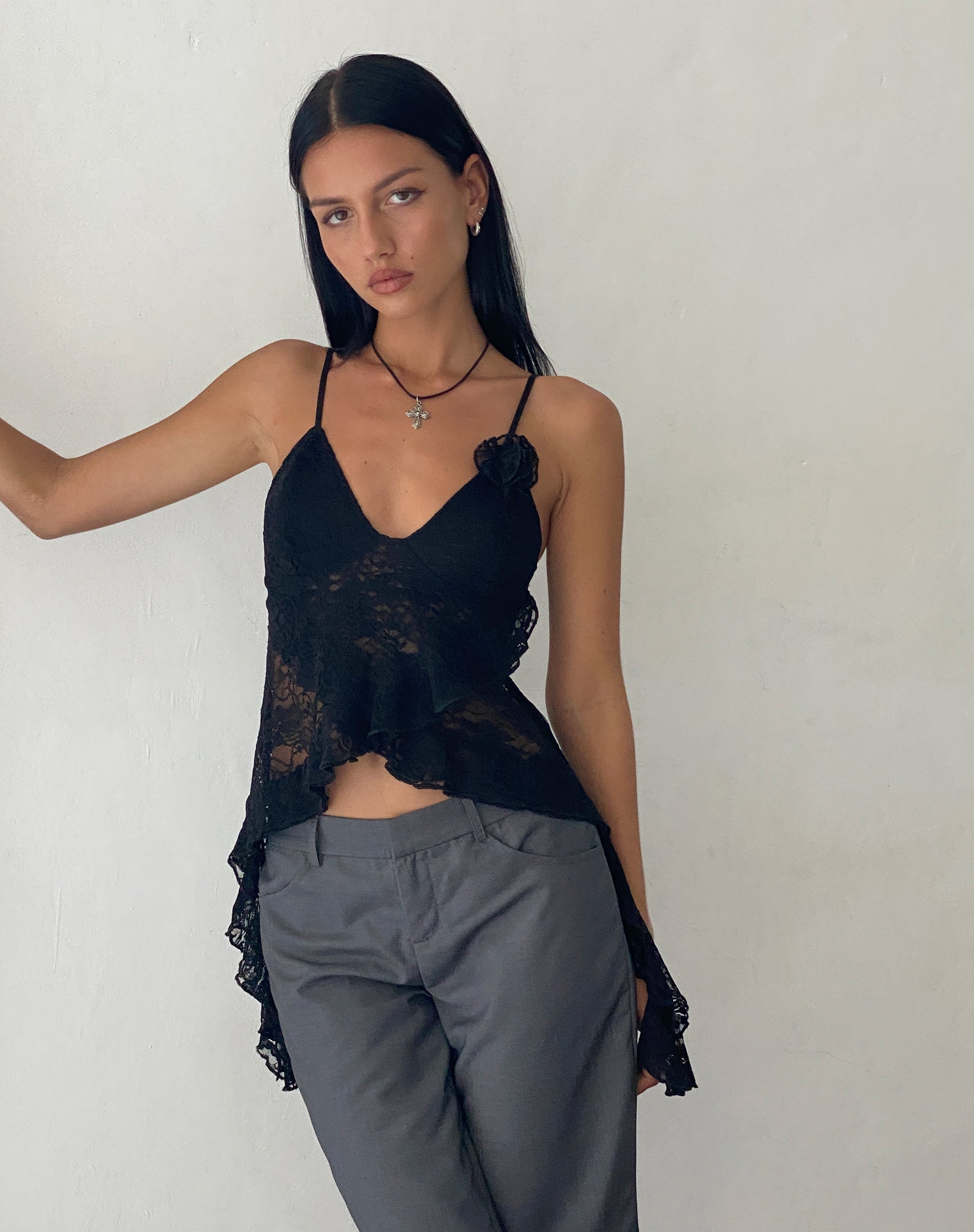 Black lace 2024 ruffle top