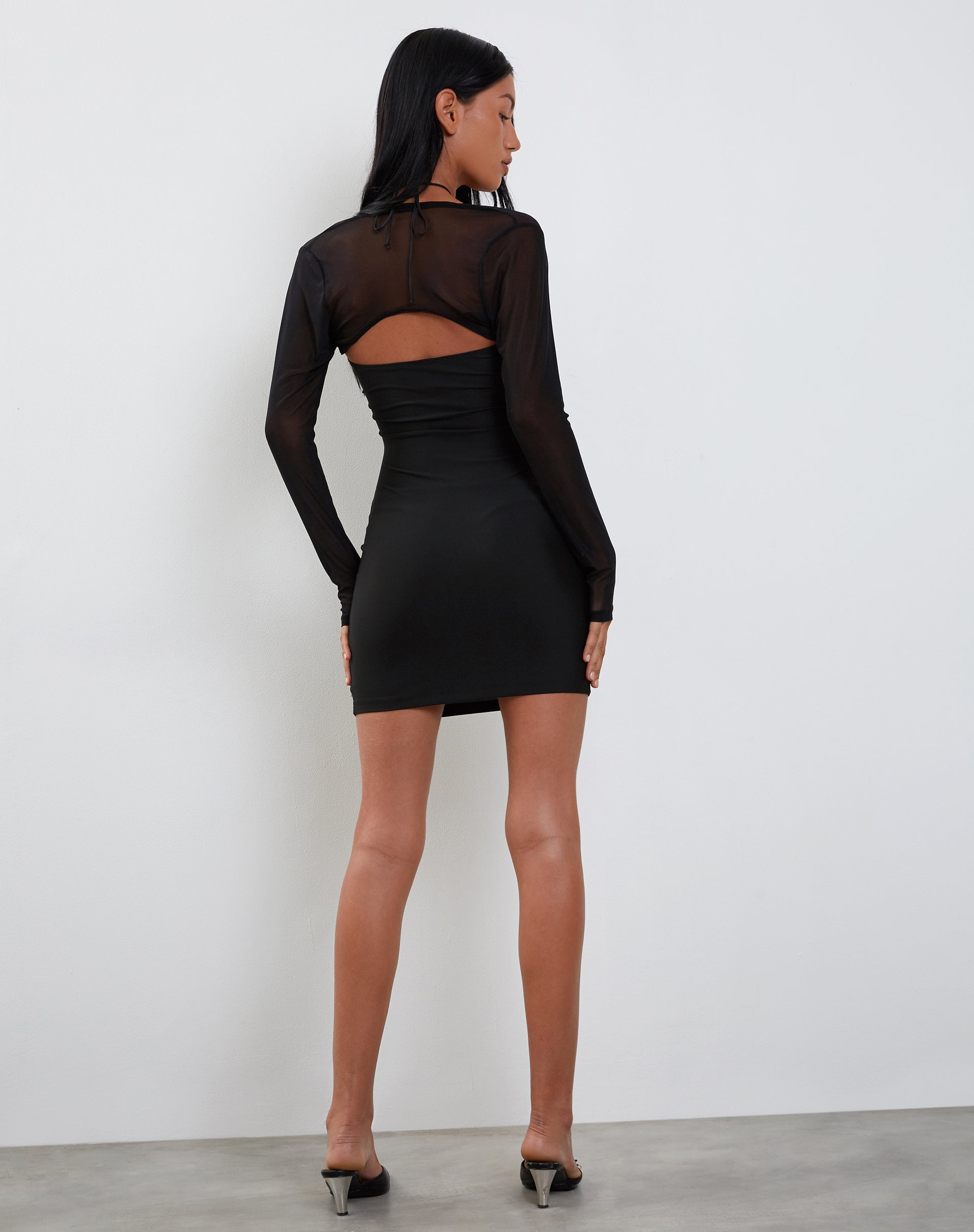 Image of Deluna Long Sleeve Mini Dress in Black Lycra