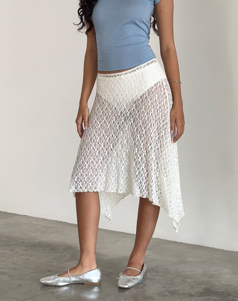 Image of Dendro Midi Skirt in Lace Ivory
