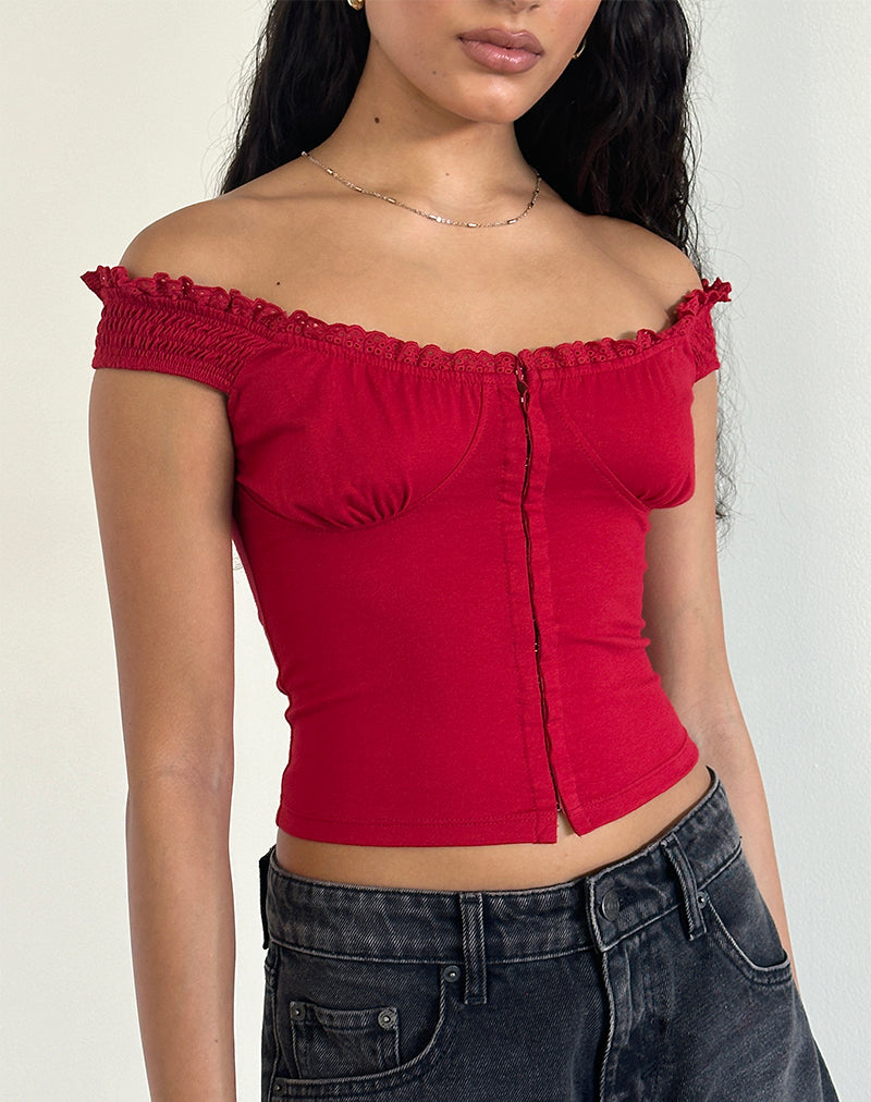 Dovica Lace Trim Corset Top in Adrenaline Red