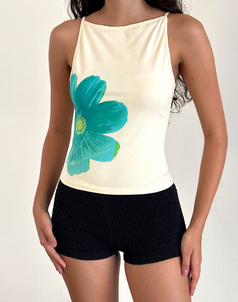 Dudley Vest Top in Buttermilk with Blue Painted Flower