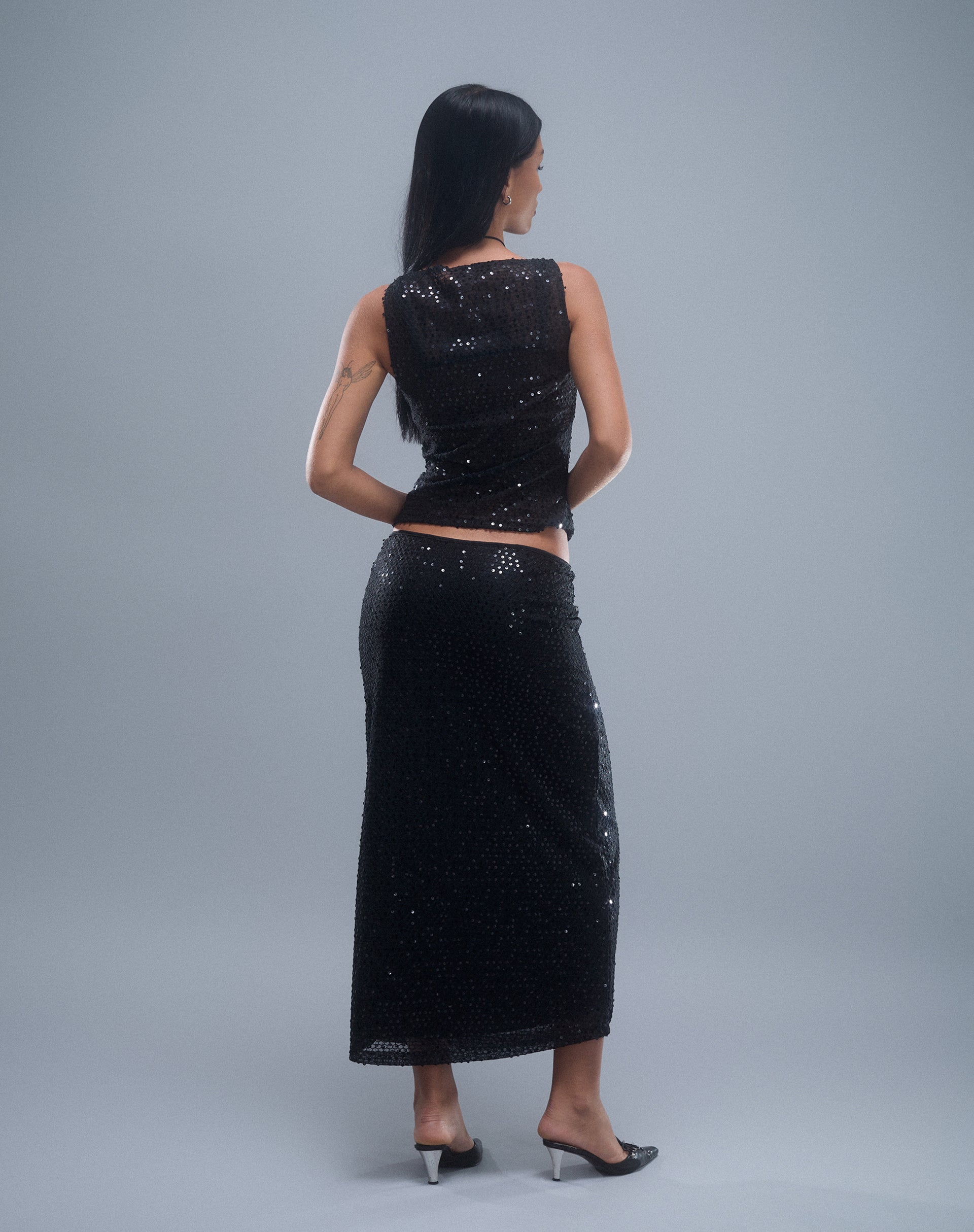 Tresha Maxi Skirt in Sequin Knit Black