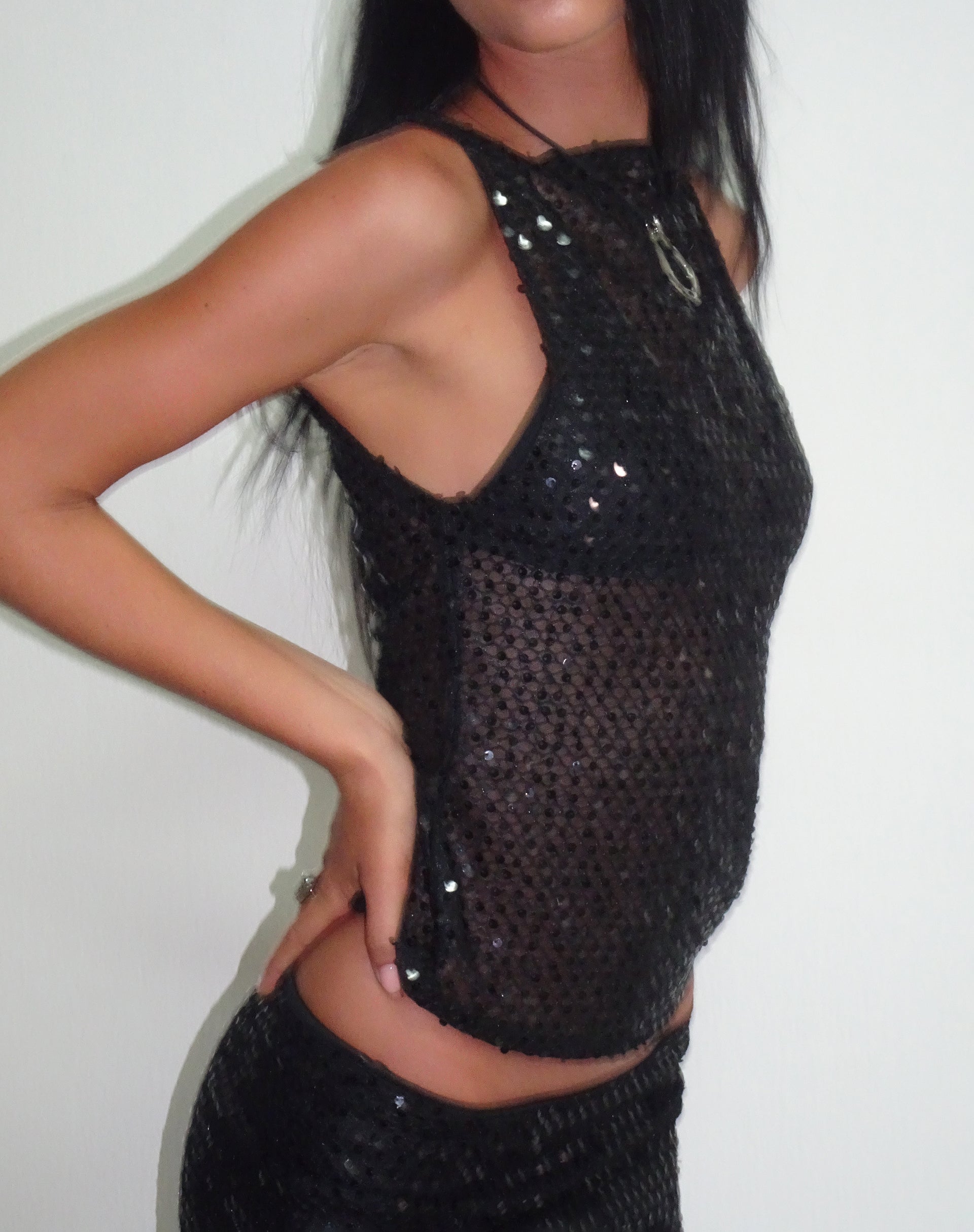 Black sparkly vest sales top