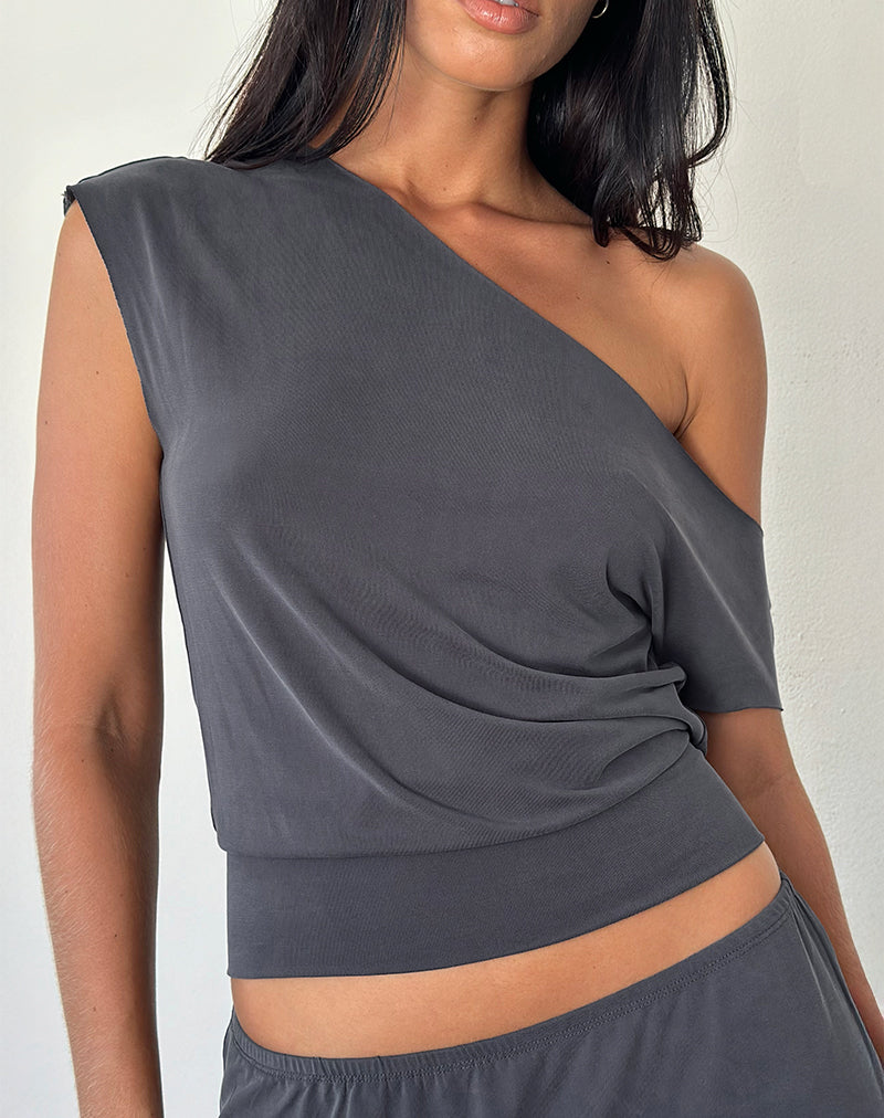 Elysian Asymetric Top in Dark Grey Cupro