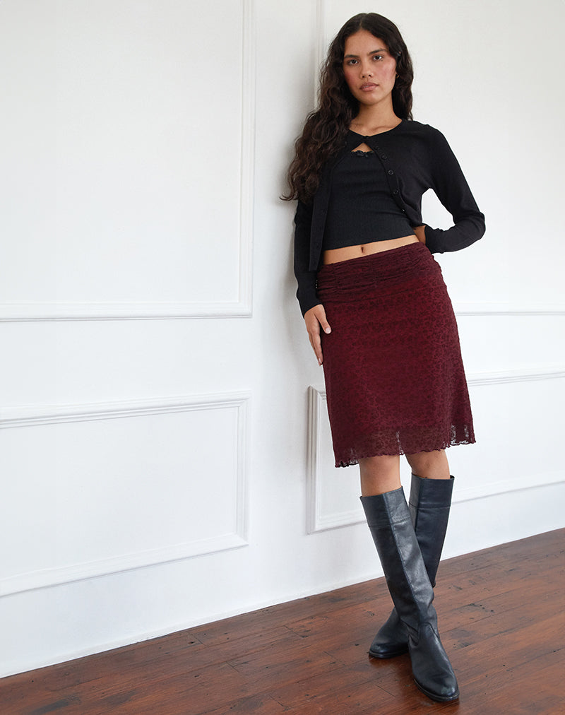 Image of Erato Midi Skirt in Ditsy Flock Burnt Maroon