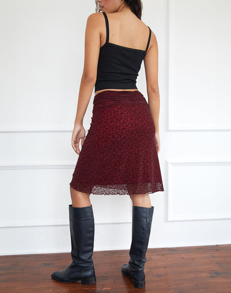 Image of Erato Midi Skirt in Ditsy Flock Burnt Maroon