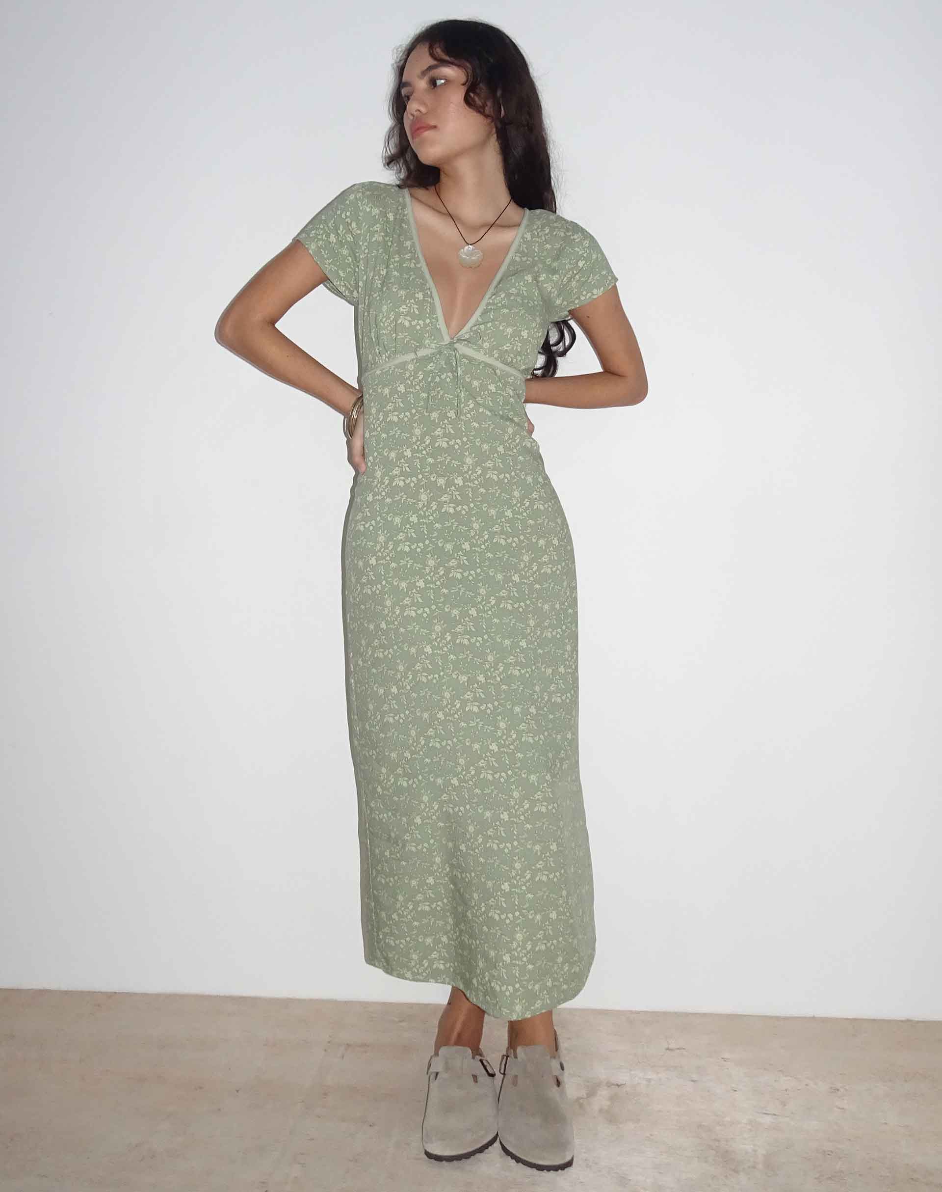 Ditsy Mix Floral Green Midi Dress | Eviaso – motelrocks.com