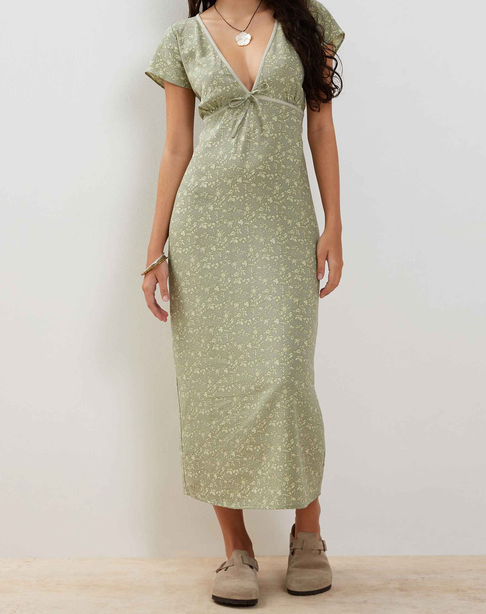 Ditsy Mix Floral Green Midi Dress | Eviaso – motelrocks.com