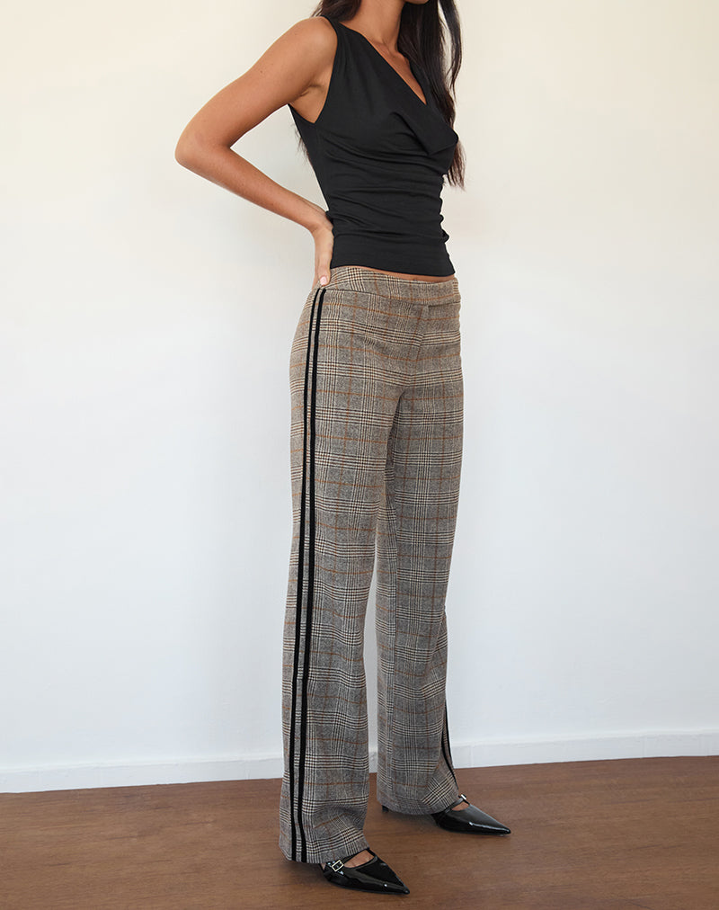 Image of Fatina Trouser in Brown Check with Side Stripe